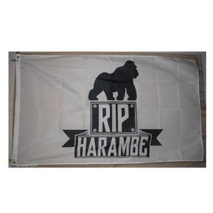 RIP Harambe Gorilla Cincinnati Zoo 3'x5' White Flag Banner 2 Animal Rights